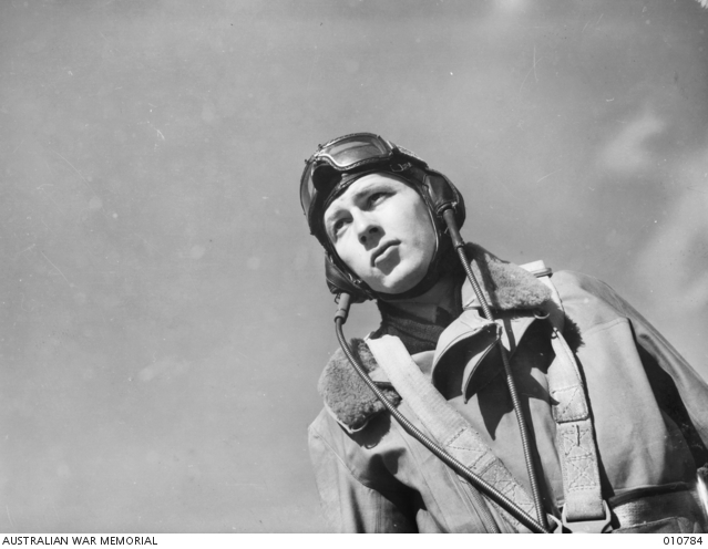 Portrait of Leading Aircraftman Johnson dressed in items of flying ...