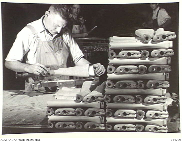 AUSTRALIA AT WAR. THIS PICTURE SHOWS STAN LAVINGSTON HAND-FINISHING A ...