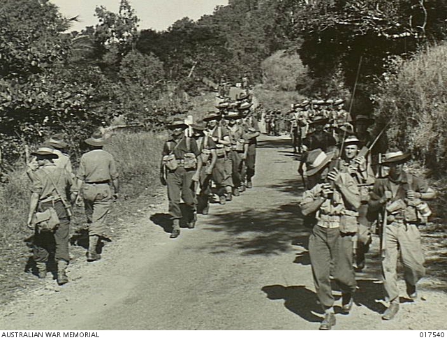 Cairns, Qld. Long troop columns moving in towards 'enemy' positions ...