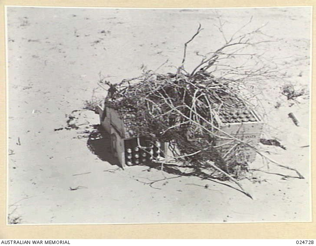 WESTERN DESERT, EGYPT. 1942-07-31. ROUGHLY CAMOUFLAGED AMMUNITION OF ...