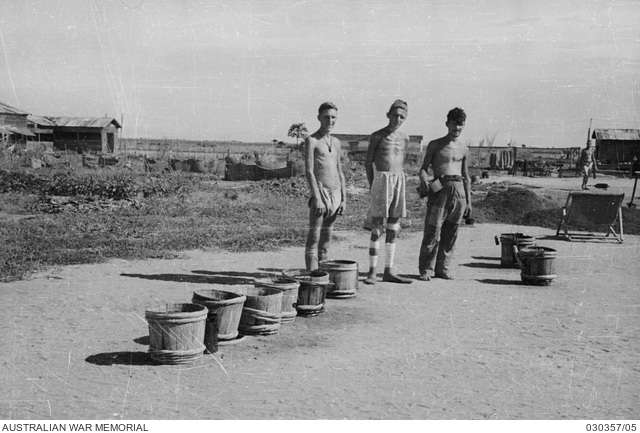 Bakli Bay, Hainan Island. c. 28 August 1945. Dutch prisoners of war ...