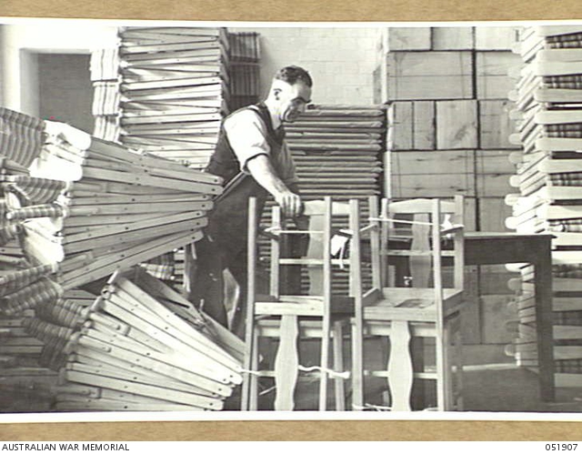 MELBOURNE, VIC. 1943-05-18. FURNITURE FOR THE COMFORT OF TROOPS READY ...