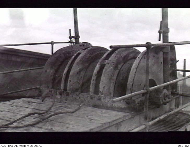 MELBOURNE, VIC. 1943-09-01. CLOSE-UP OF BOW SHEAVES ON THE SS MERNOO ...