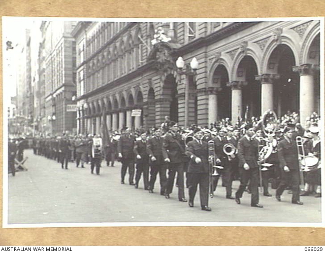 SYDNEY, NSW. 1944-04-25. THE RAAF BAND LEADING THE ROYAL AUSTRALIAN AIR ...