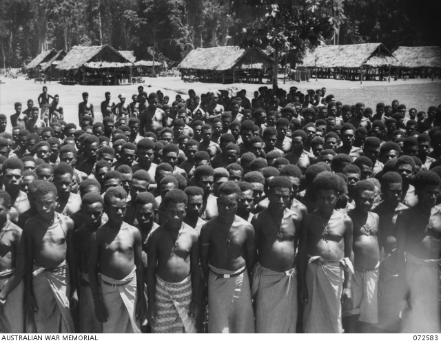 MALAHANG, NEW GUINEA. 1944-04-23. NATIVES IN THE NATIVE LABOUR CAMP ...
