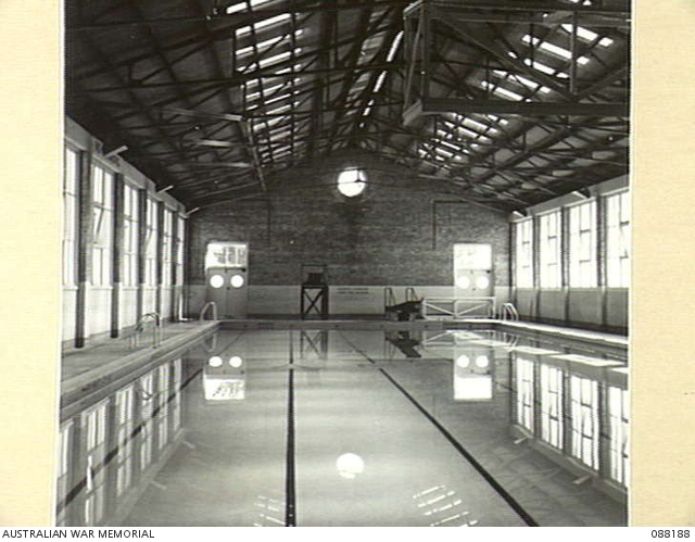MELBOURNE, VICTORIA. 1945-03. THE INDOOR SWIMMING POOL AT HMAS CERBERUS ...
