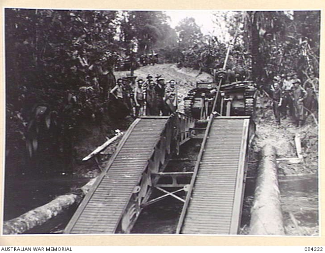 SOUTH BOUGAINVILLE. 1945-07-20. A COVENANTER BRIDGE BUILDING TANK OF 2/ ...