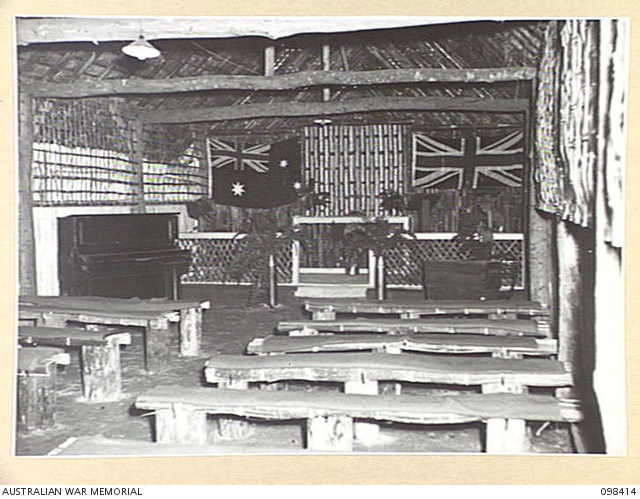 RABAUL, NEW BRITAIN. 1945-10-30. THE INTERIOR OF THE PROTESTANT CHAPEL ...