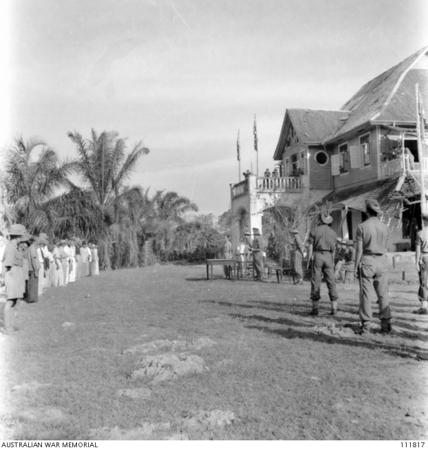BEAUFORT, BORNEO. 1945-07-06. THE PROCLAMATION OF MARTIAL LAW WAS READ ...
