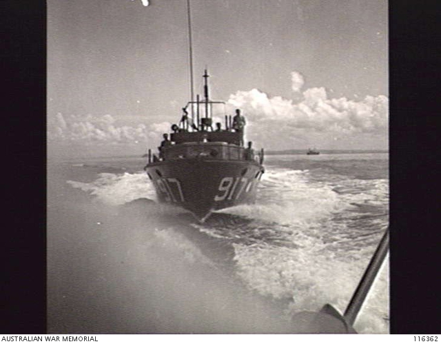 BALIKPAPAN, BORNEO, 1945-09-12. AN AIR-SEA RESCUE BOAT, NO 919, OF 1 ...