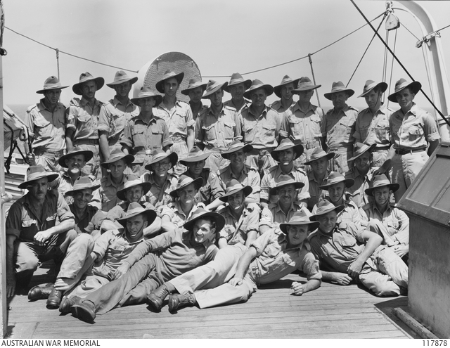 AT SEA. 1945-10-13. PERSONNEL OF AUSTRALIAN ARMY SERVICE