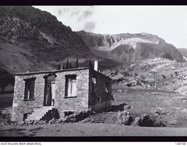 DELPHI, GREECE. 1945-05-04. RUGGED MOUNTAINS IN THE BACKGROUND LOOK ...