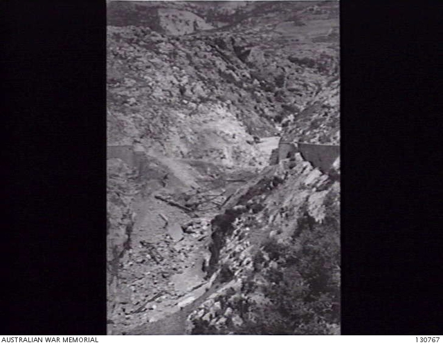 DELPHI, GREECE. 1945-05-05. A BRIDGE BLOWN UP BY THE GERMANS TO THE ...