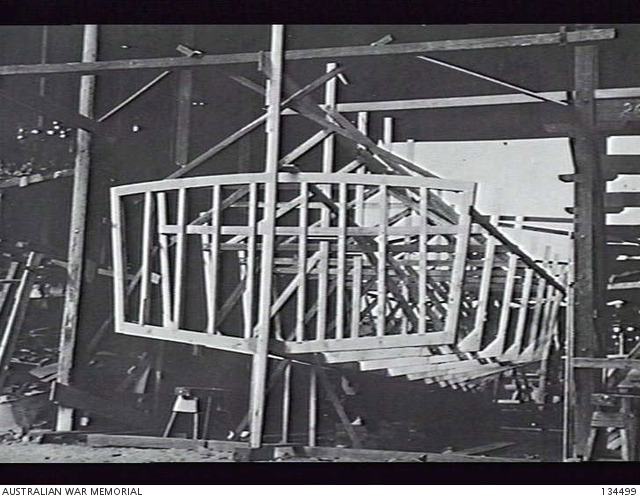 RESCUE LAUNCH RAAF 02-5. EARLY CONSTRUCTION, SHOWING TIMBER FRAME WORK ...