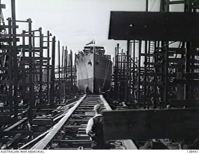 Melbourne, Vic.1943-04-03. The HMAS Stawell, a new Australian war ship ...