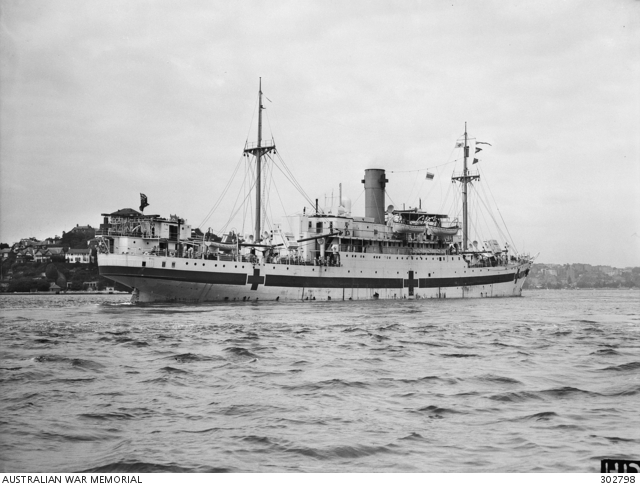 SYDNEY, NSW. 1943. STARBOARD QUARTER VIEW OF THE HOSPITAL SHIP CENTAUR ...