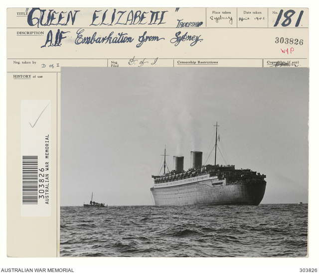 SYDNEY, NSW. 194104. PORT QUARTER VIEW OF THE BRITISH TRANSPORT RMS
