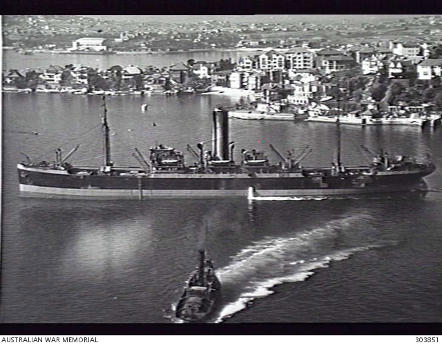 SYDNEY, NSW. 1941-08-17. AERIAL PORT SIDE VIEW OF THE BRITISH CARGO ...