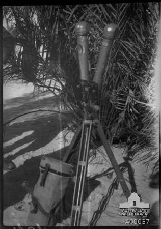 A captured German Zeiss artillery rangefinder spotting scope. The bag ...