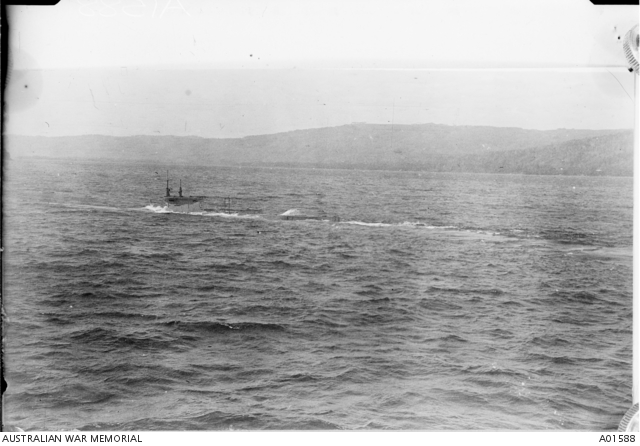 The Australian submarine AE2 in Rabaul Harbour. | Australian War Memorial