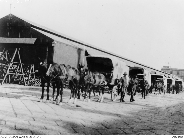Horse Transport Wagons Of The 3rd Australian Field Ambulance On A Wharf 