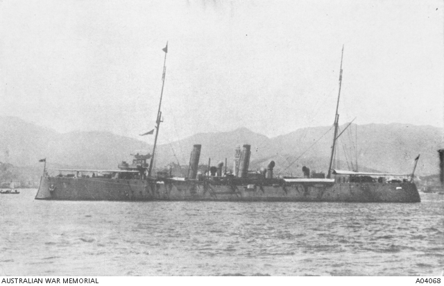 The light cruiser HMAS Psyche in the harbour. She had been in the ...