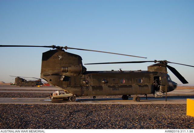 Australian Army Chinook CH47D A15-201 on the ramp at Kandahar Air Base ...