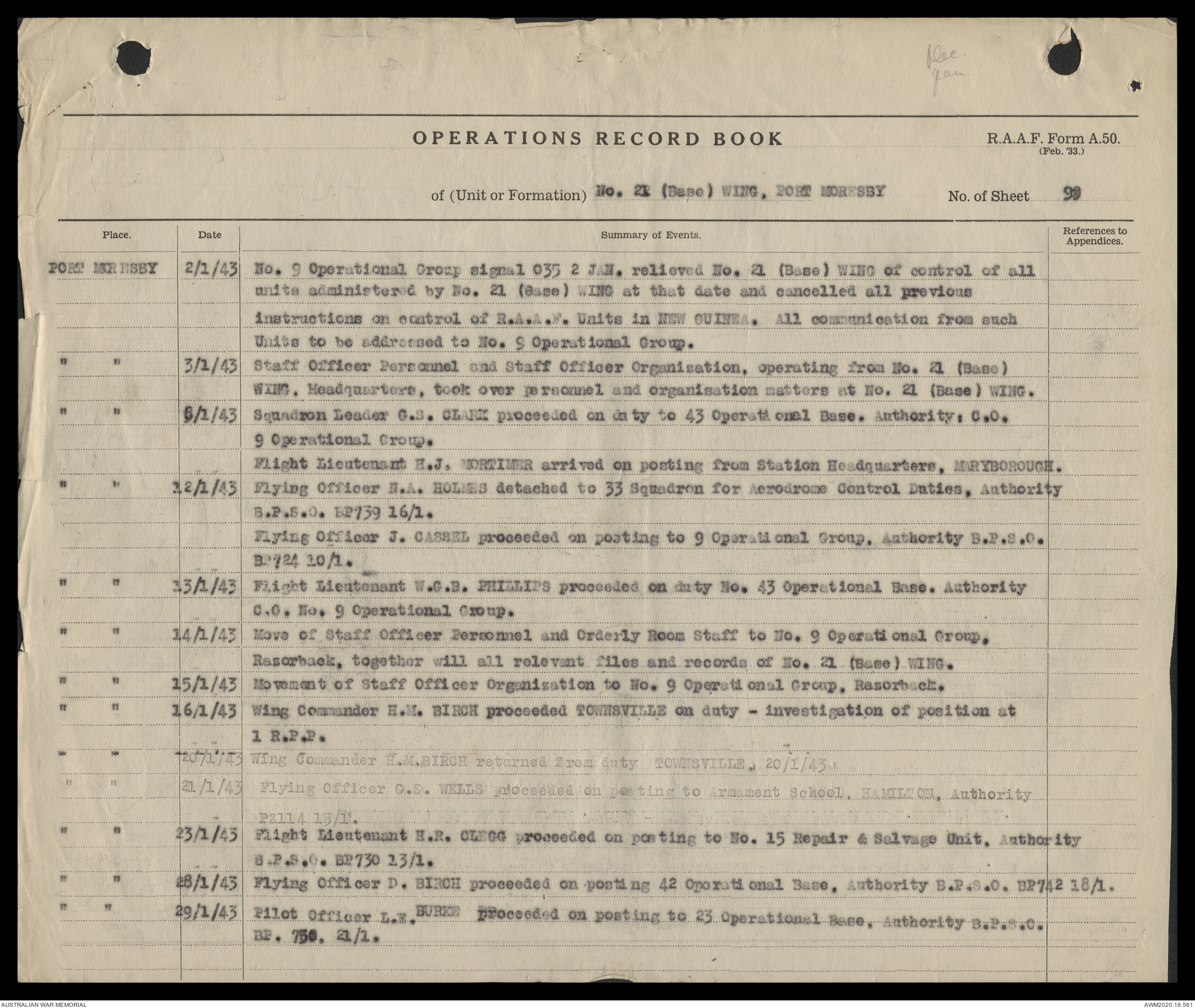 AWM64 17/1 - [RAAF formation and unit records] Operations Record Book ...