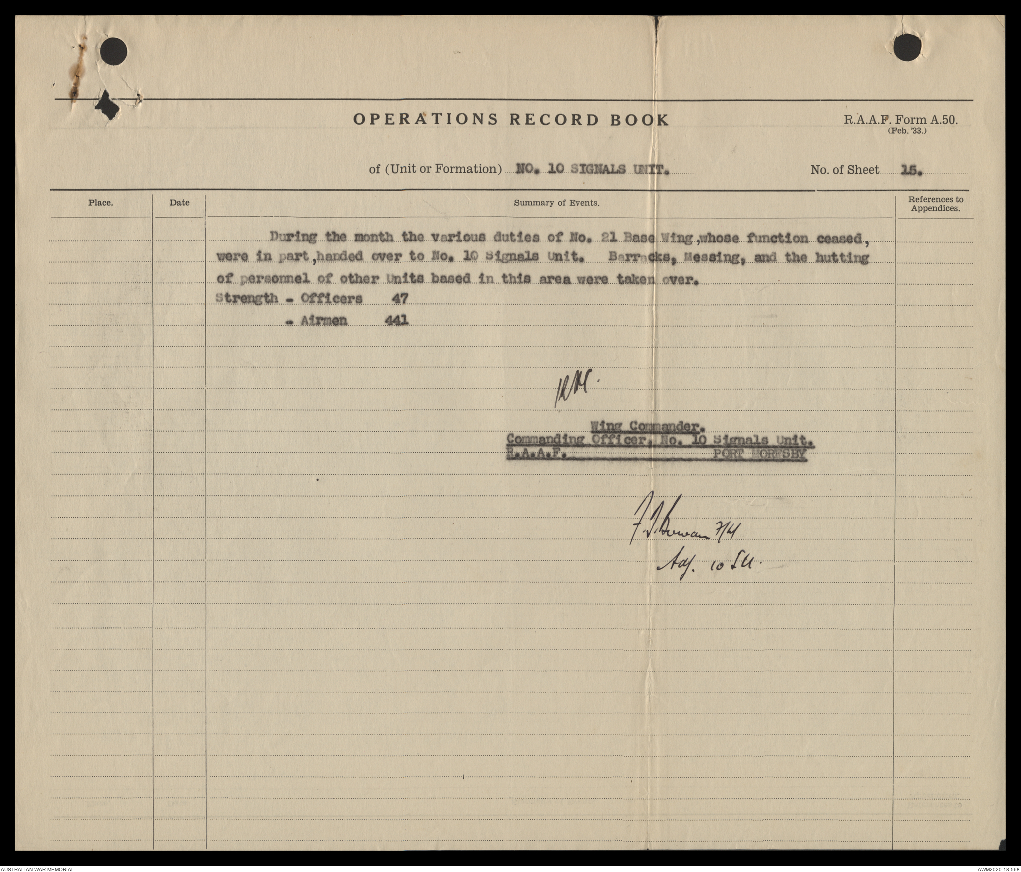 AWM64 18/1 - [RAAF formation and unit records] Operations Record Book ...