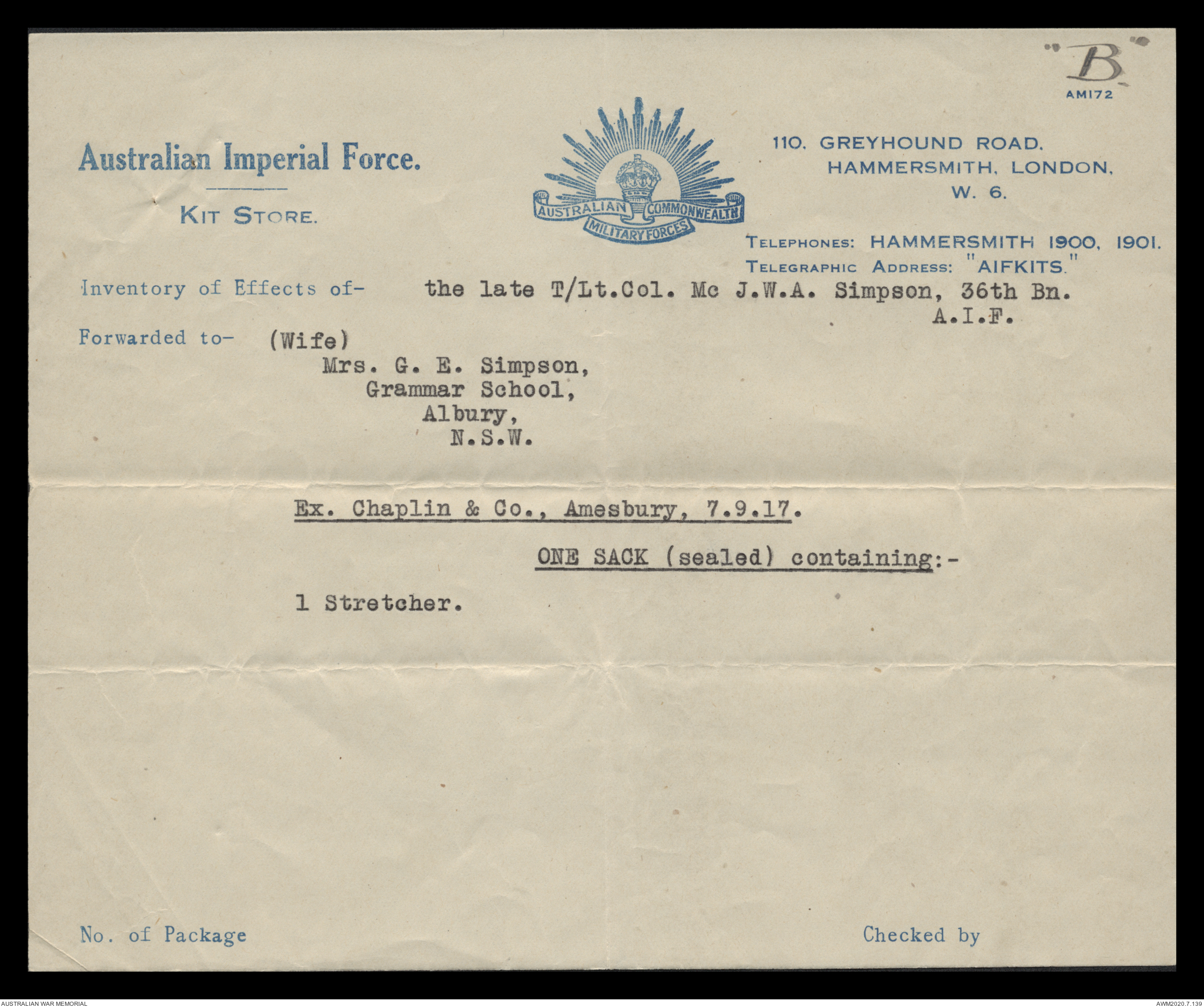 Folder 1 of 2 - Letters and Papers to the service of James William ...