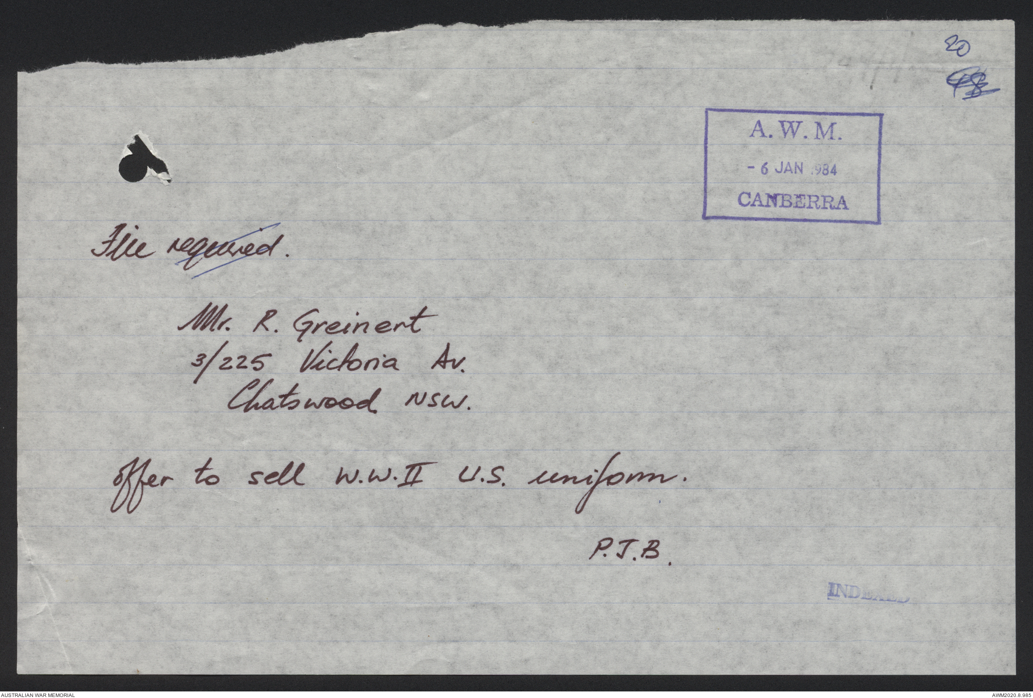 AWM315 328/007/017 - [Australian War Memorial registry files, second ...