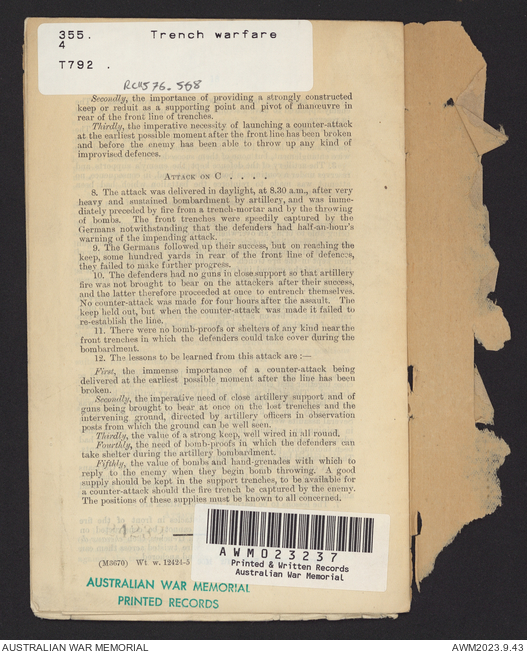 Trench warfare : notes on attack and defence / collated by the General ...