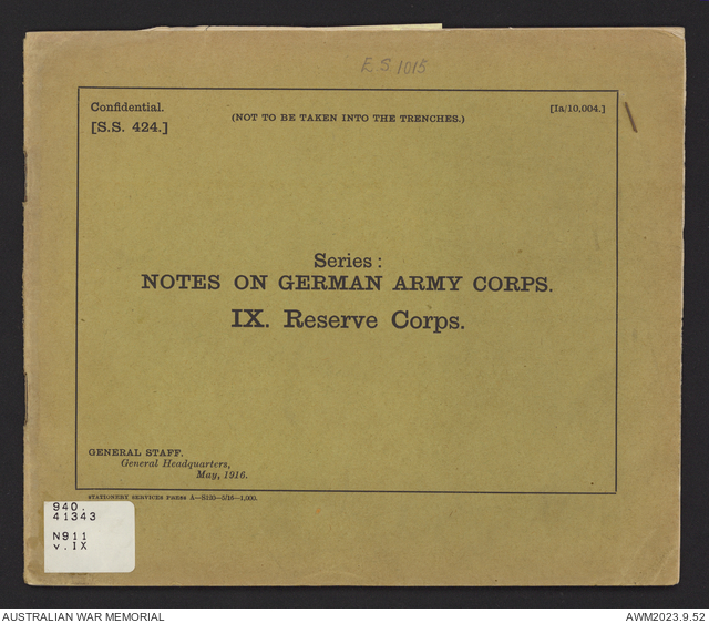 Notes on German army corps / General Staff, General Headquarters. IX ...