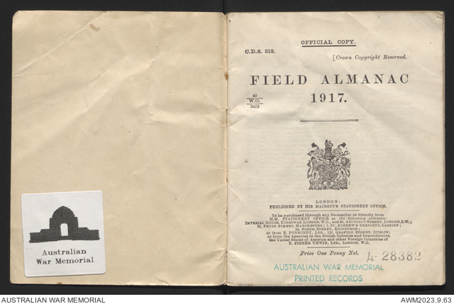 Field almanac 1917 | Australian War Memorial