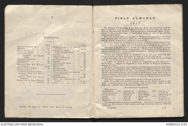 Field almanac 1917 | Australian War Memorial