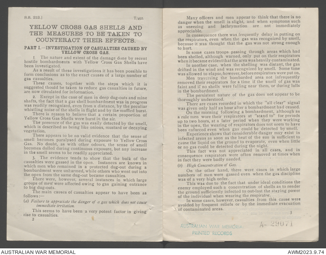 Yellow cross gas shells and the measures to be taken to counteract ...