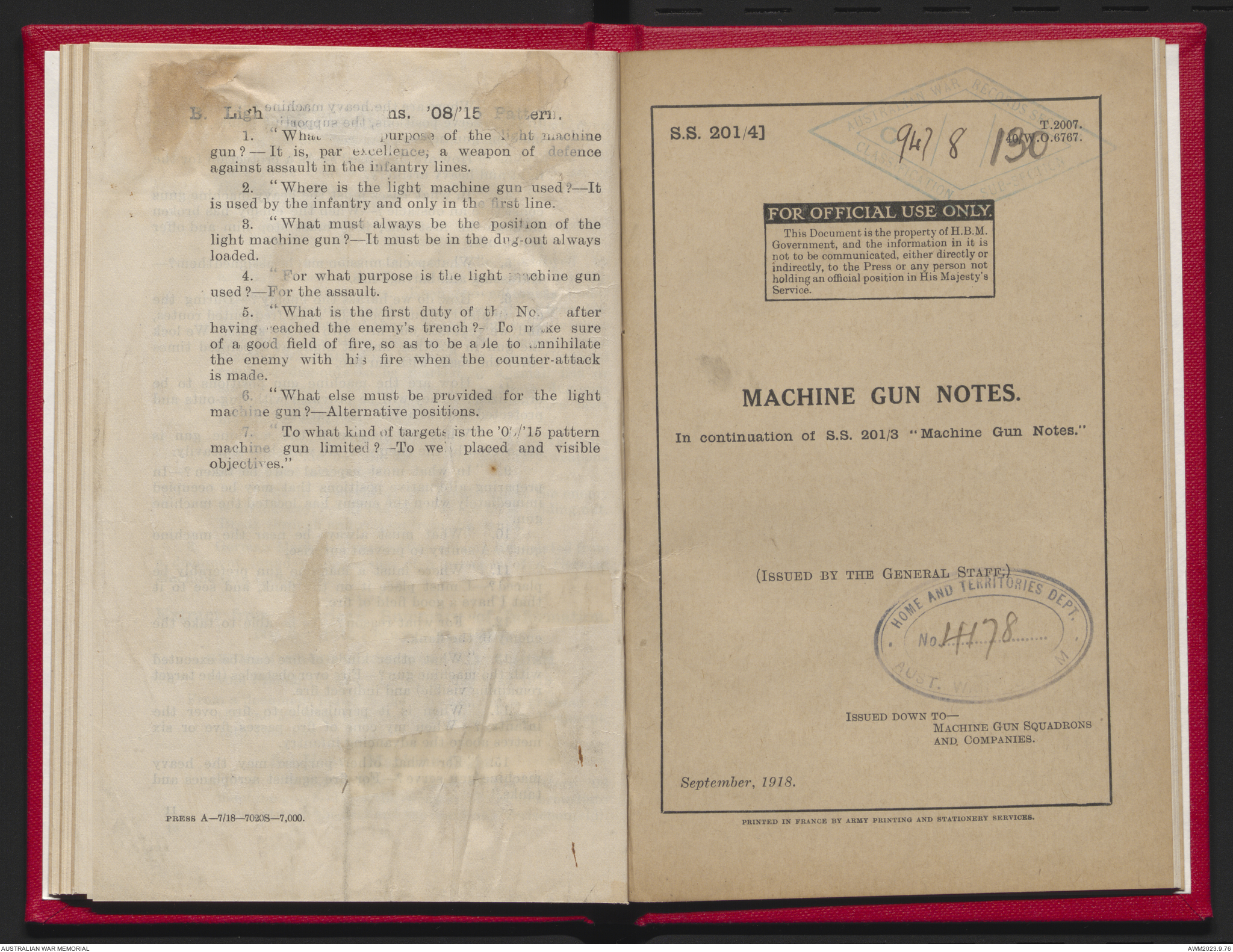 Machine gun notes / issued by the General Staff. Variant title ...