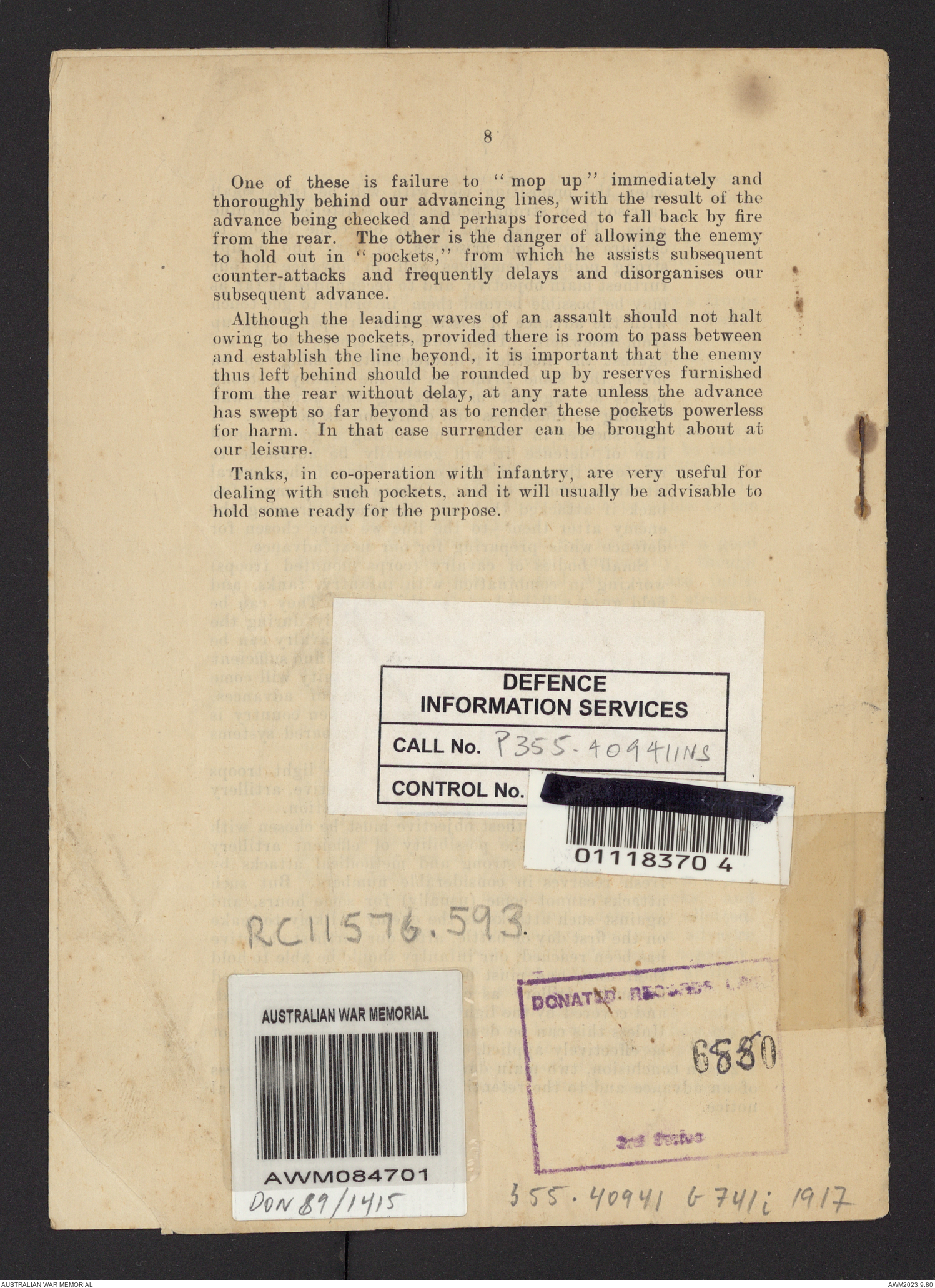 Instructions for battle (issued by the General Staff), May, 1917 ...