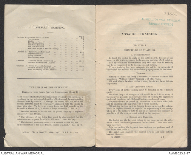 Assault training / issued by the General Staff. | Australian War Memorial