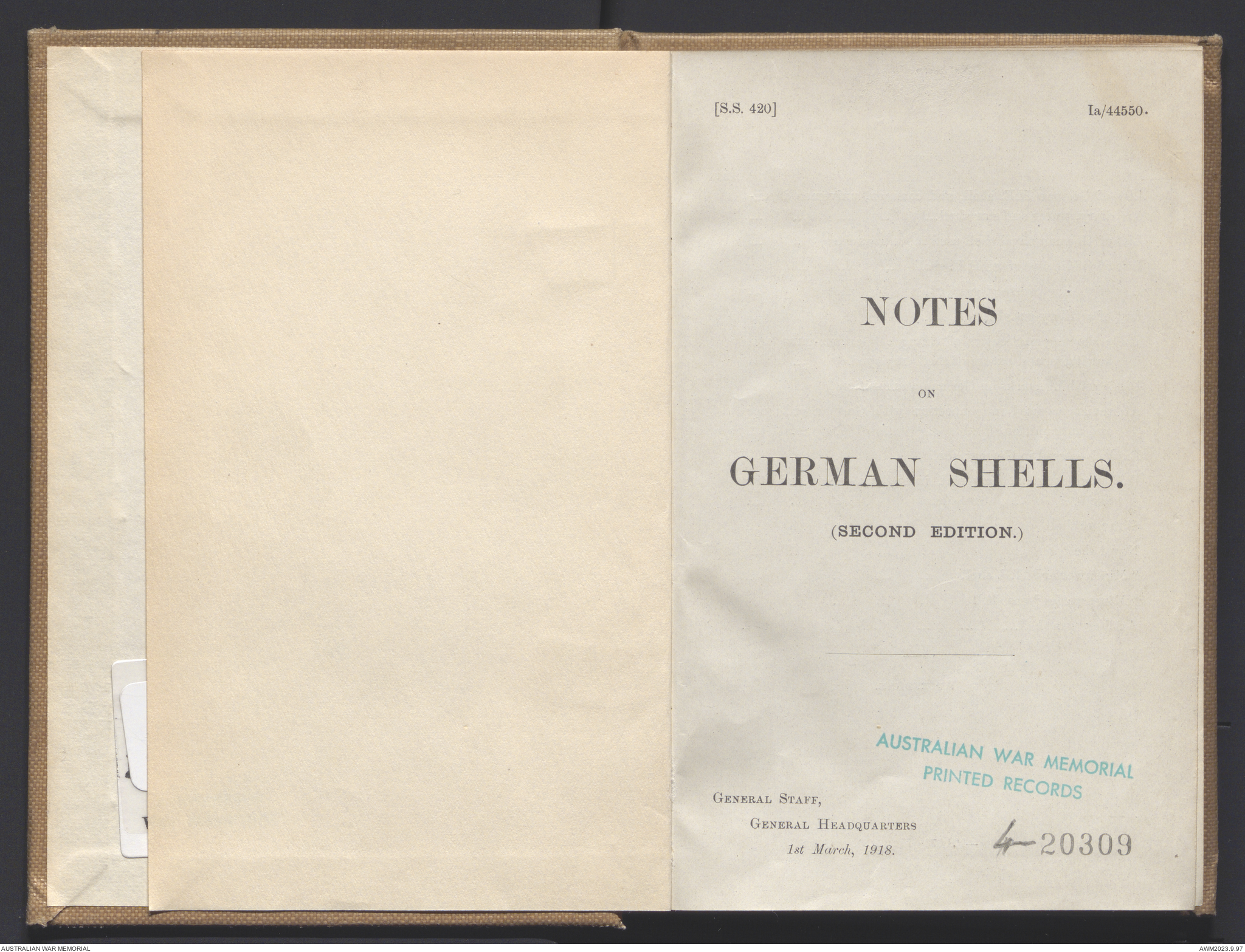 Notes on German shells. | Australian War Memorial