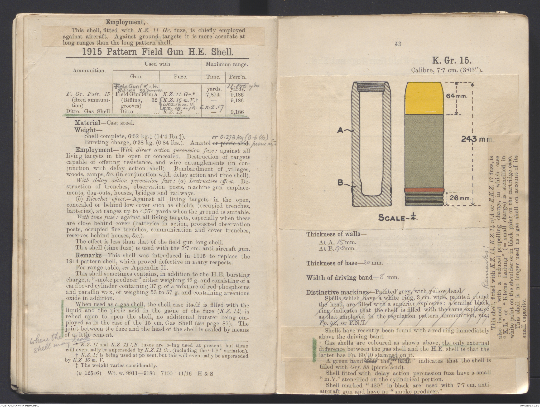 Notes on German shells. | Australian War Memorial