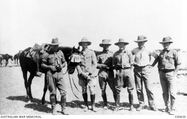 Group portrait of six unidentified officers of the 5th Light Horse 