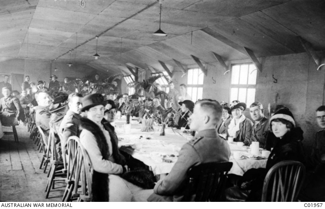 Officers and their guests having afternoon tea at Westham Camp, No 2 ...
