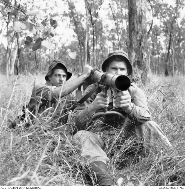 Shoalwater Bay, Qld. July 1967. A Carl Gustav anti-tank weapon is aimed ...