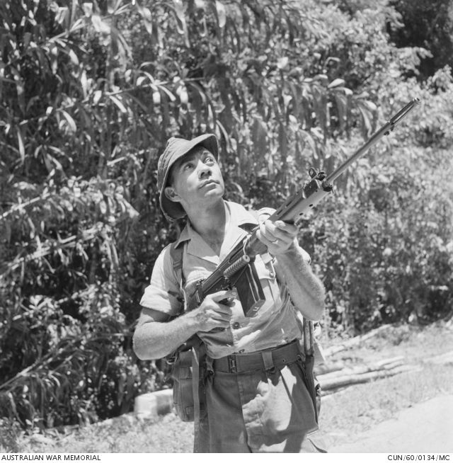 On the alert is 5/3615 Private (Pte) Fred R Harris, of Kalgoorlie, WA ...