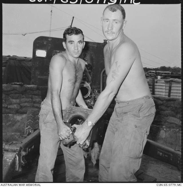 Two gunners from the 102nd Field Battery, Royal Australian Artillery ...