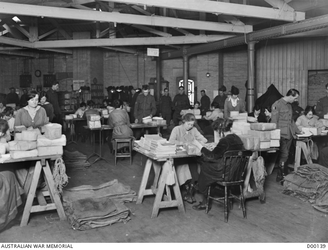 Parcels being listed at the Australian Base Post Office, for despatch ...