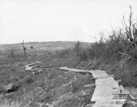 View of a duckboard track at Broodseinde Ridge, leading to the ...