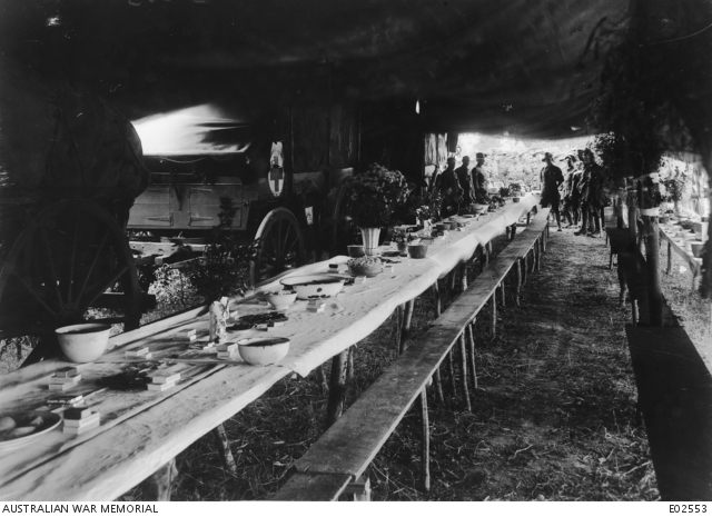 The tables laid for the Dinner of the 5th Field Ambulance, to celebrate ...