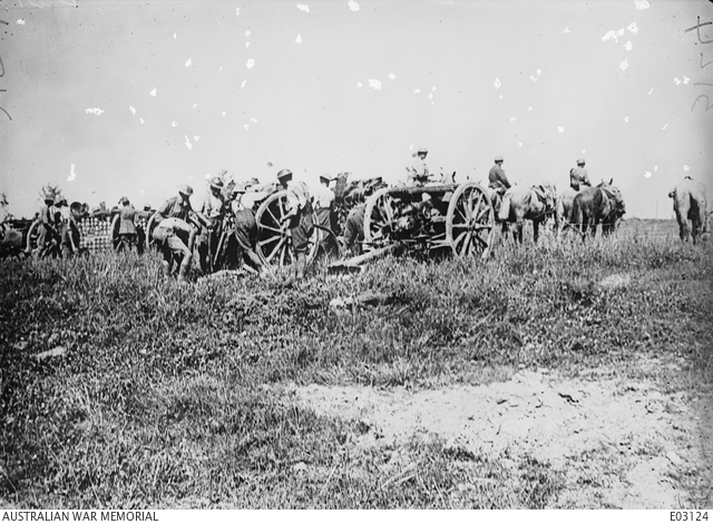 Unloading ammunition from the limbers of the 7th Brigade of Australian ...